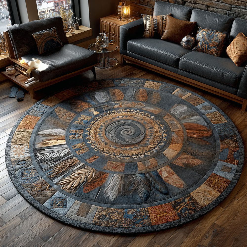 Digital Printed Round Rug with Leaf Pattern - Multiple Sizes & Styles