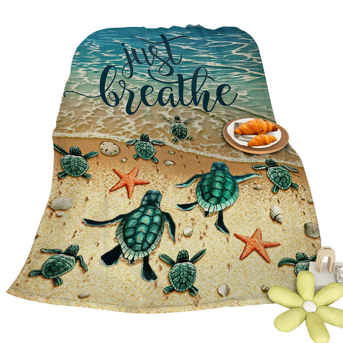 Tropical Sea Turtle Flannel Fleece Throw Blanket - Multiple Sizes