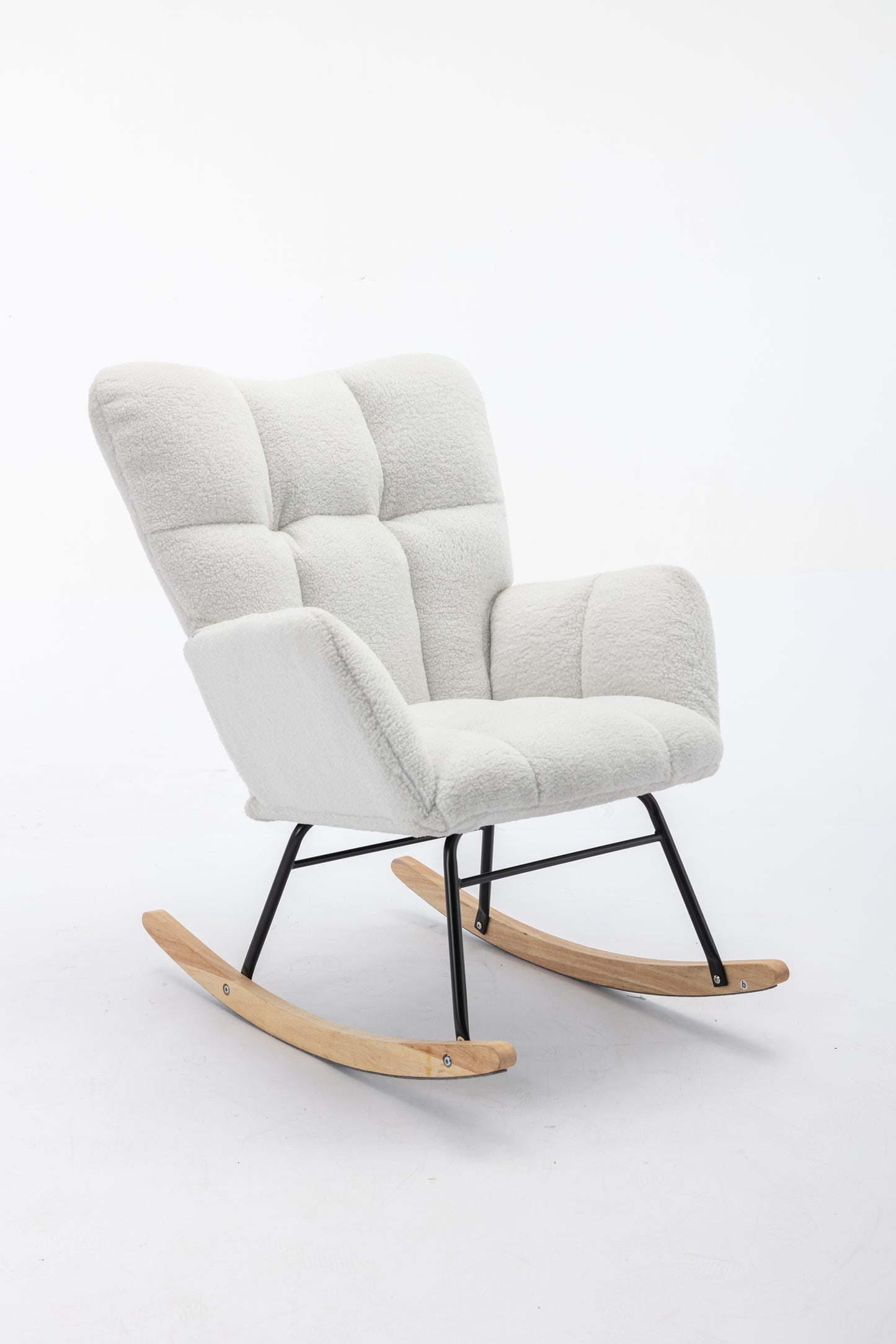 Ivory Teddy Fabric Rocking Glider Chair - Modern Nursery Accent