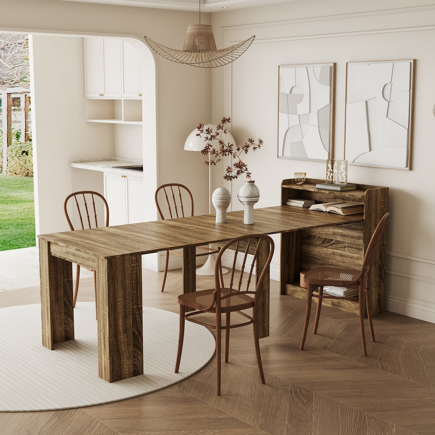 Modern Extendable Dining Table with Storage - Barnwood