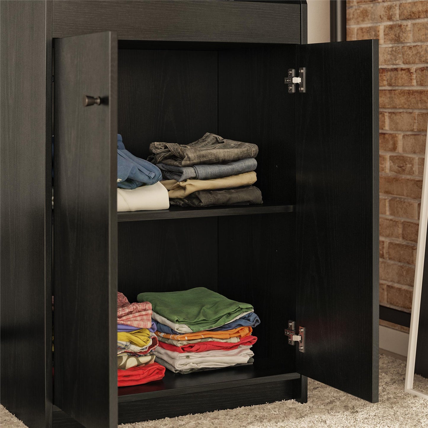 The Loft 2 Door Storage Tower - Black Fiberboard Cabinet