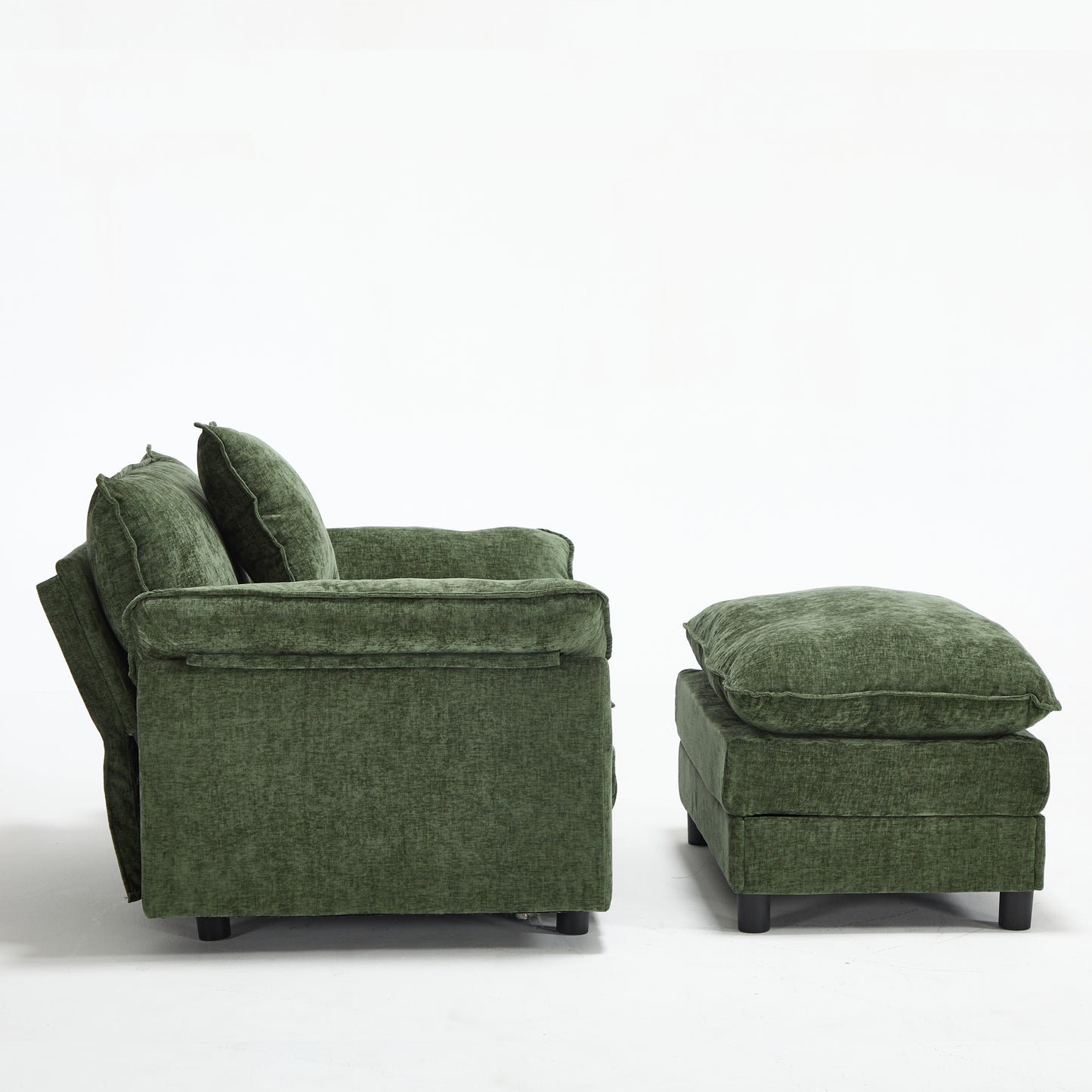 Modern Accent Chair with Ottoman - Green Chenille Upholstered Armchair