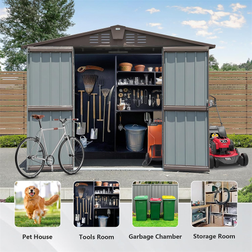 Outdoor Metal Storage Shed 8.2' x 6.2' with Double Lockable Doors & Air Vents