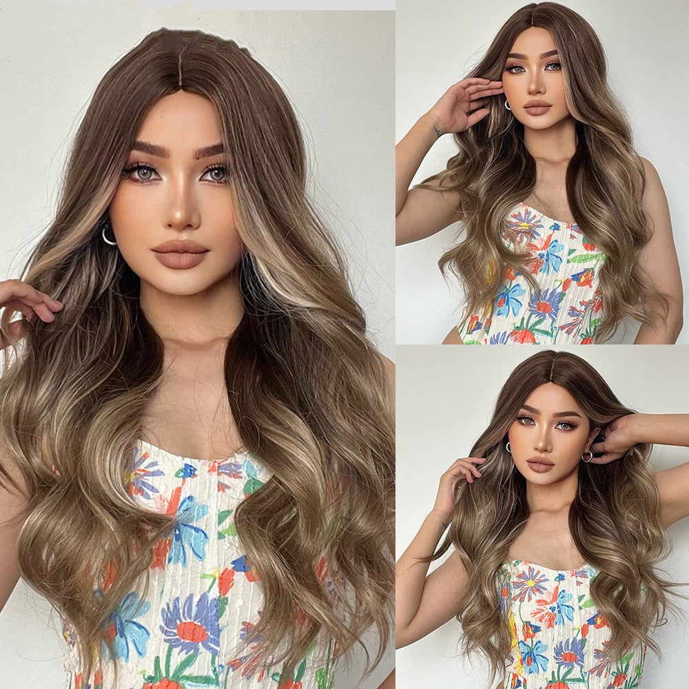 Medium Long Curly Synthetic Wig - Gradient Gray and Brown Hair