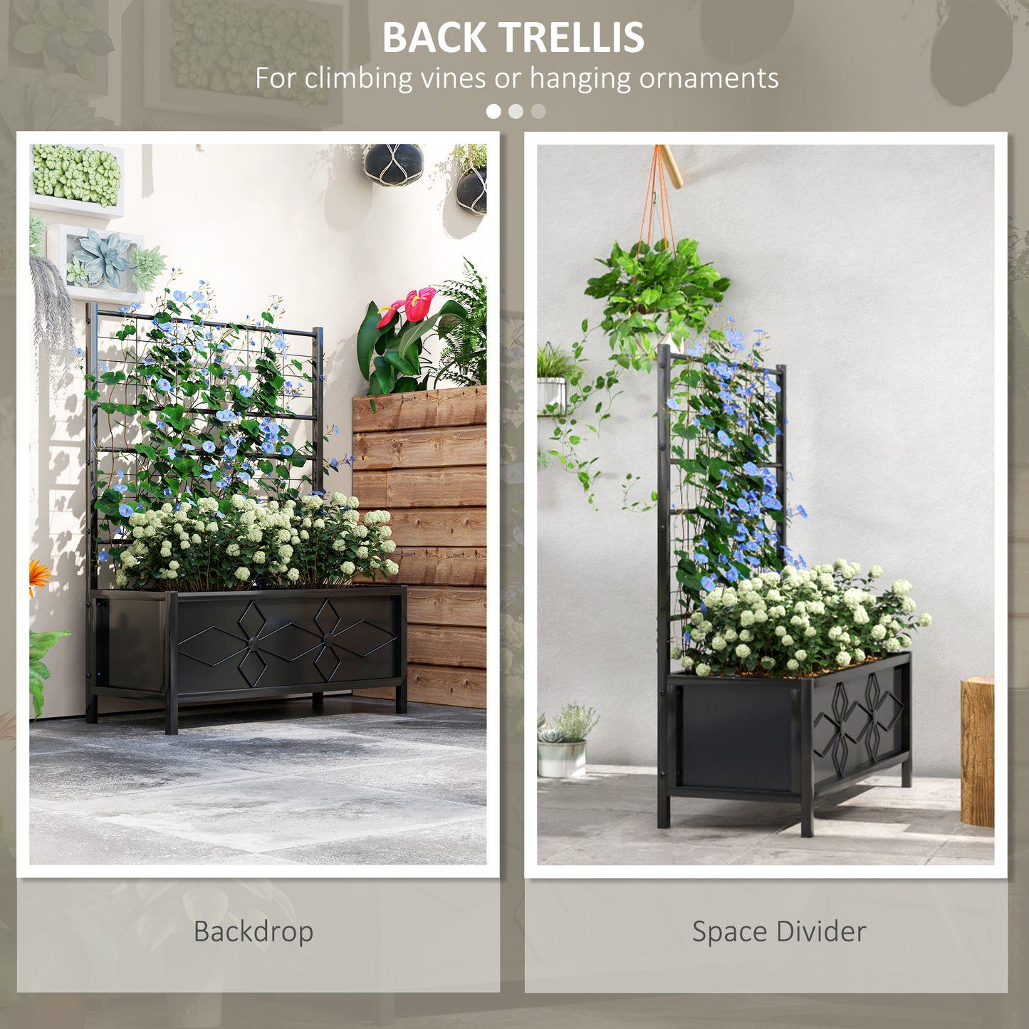 Galvanized Raised Garden Bed with Trellis - Outdoor Plant Container 35.4 x 15.7 x 47.2 Inches
