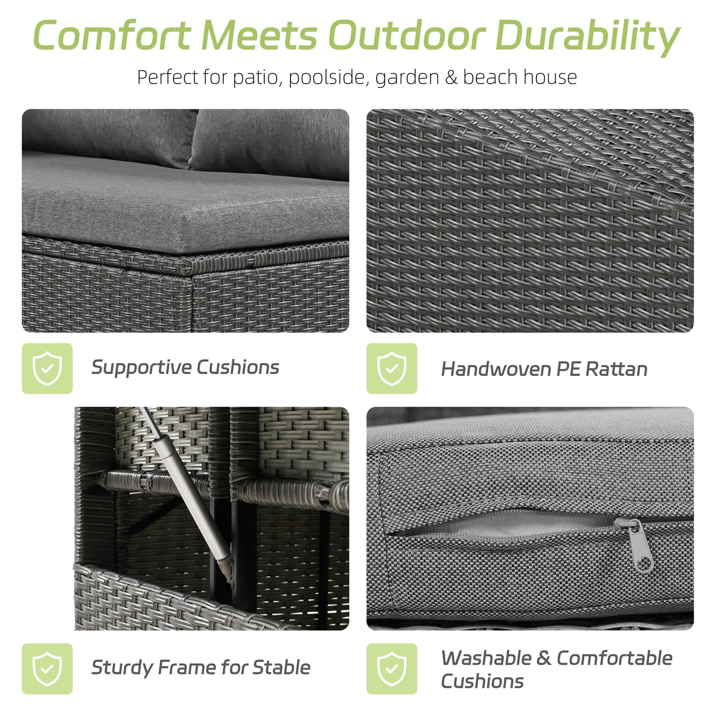 5-Piece Outdoor Patio Rattan Sofa Set with Dining Table & Side Tables - Grey