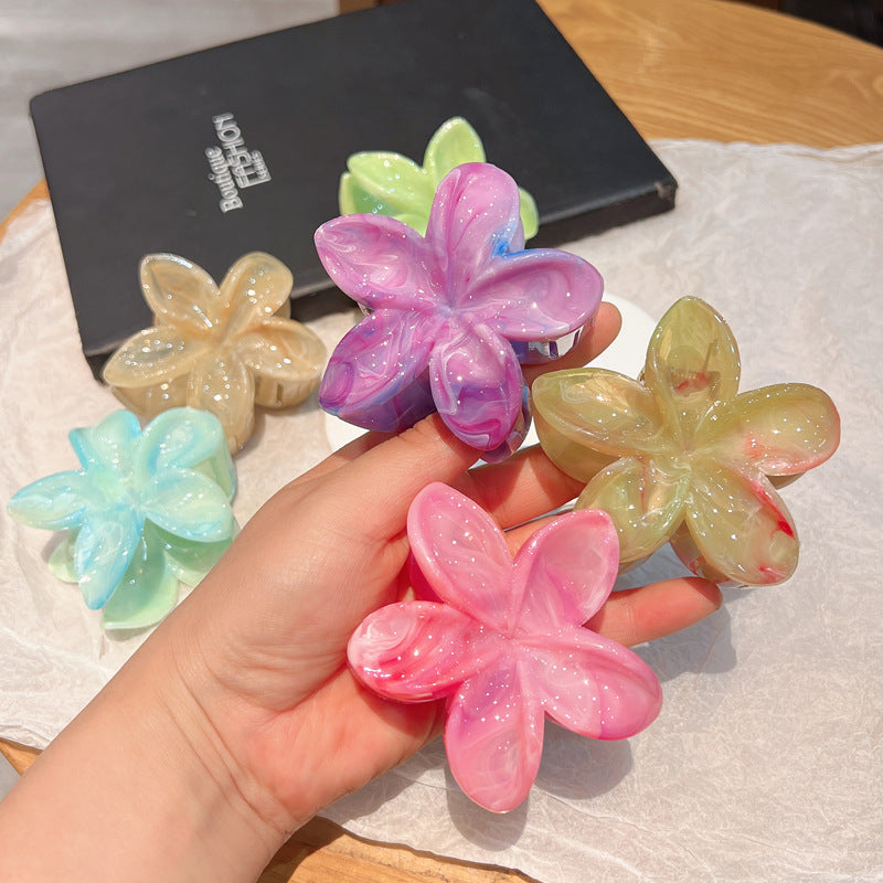 8cm Hair Barrette with Marble Blooming Pattern for Women - Multiple Colors