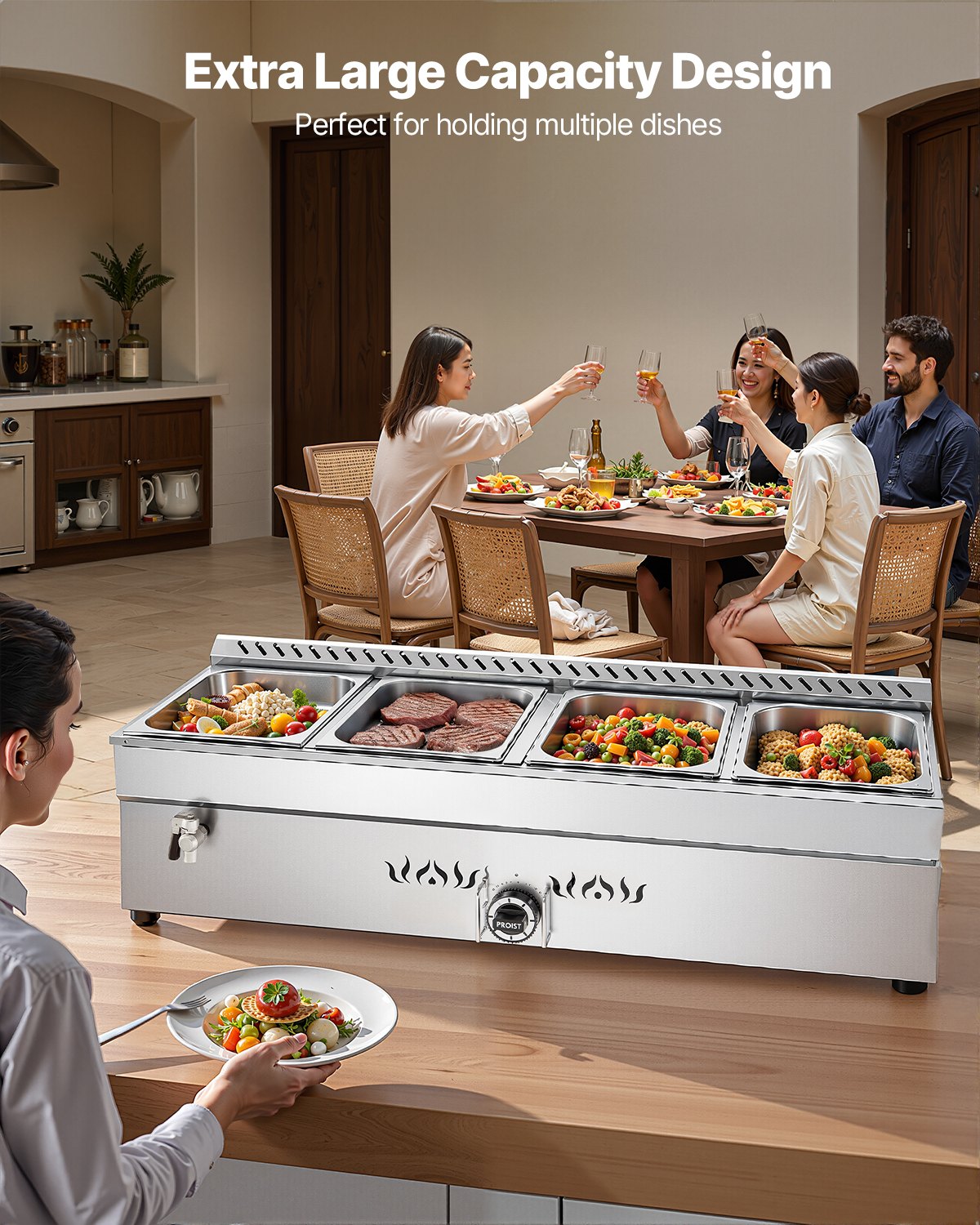 4-Pan Propane Steam Table - Outdoor Food Warmer, Stainless Steel