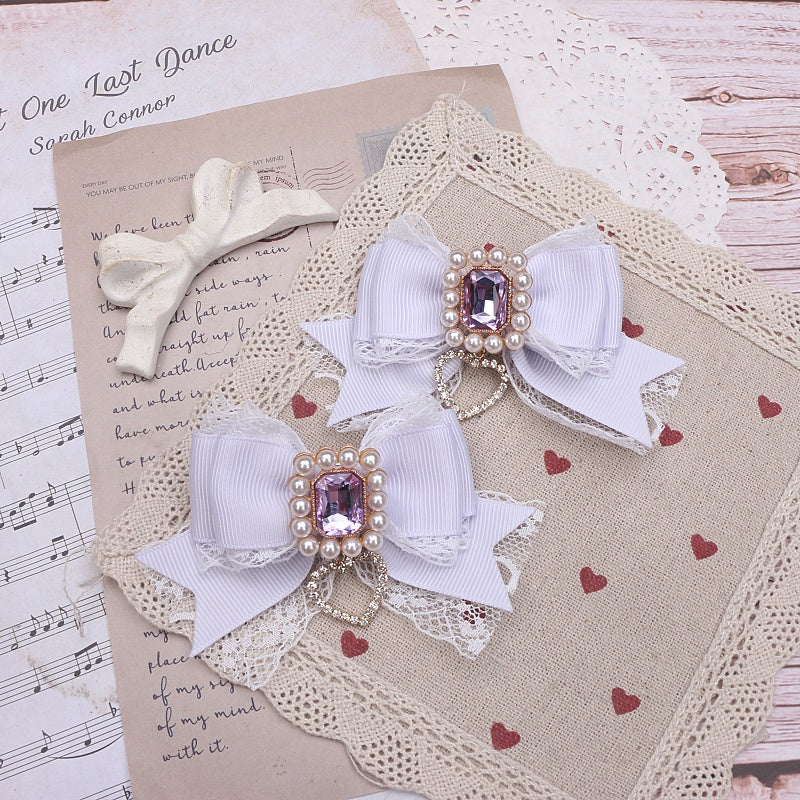 Cute Lace Bow Hair Accessories Set with Rhinestones - Multiple Colors