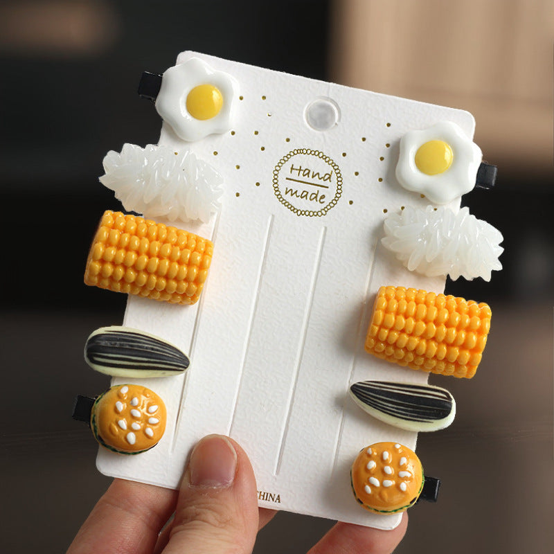 Mini Food Clip Set - Simulation Rice, Eggs, Corn, Melon Seeds, Cute Food Accessories