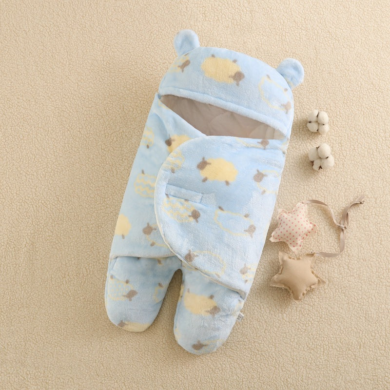 Baby Sleeping Bag with Cartoon Prints, Thick Flannel Swaddle for Newborns