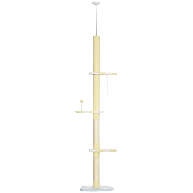 Adjustable 4-Tier Cat Tree Tower with Sisal Posts, Plush Cover - Yellow, White, Blue