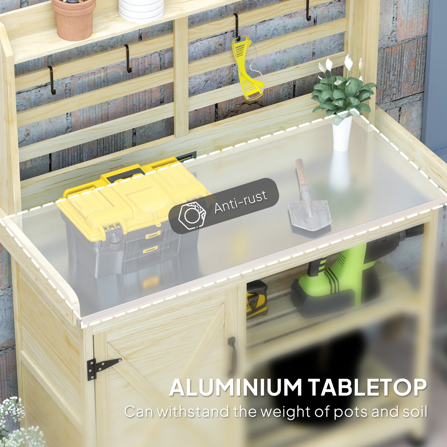 Wooden Potting Bench with Sink & Storage for Garden, Patio, Balcony - Natural Wood