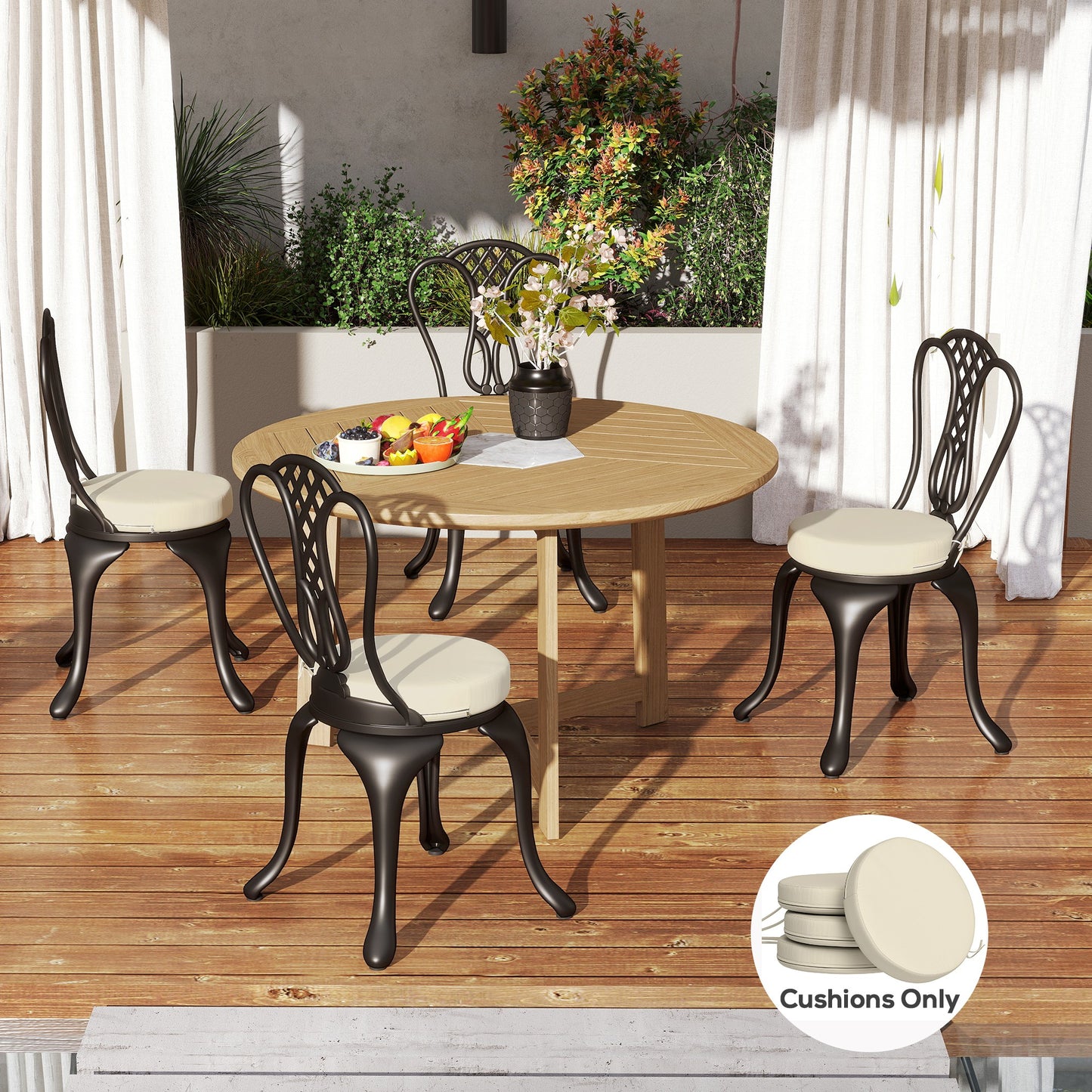 Round Patio Chair Cushions Set of 4 - 15" Cream White