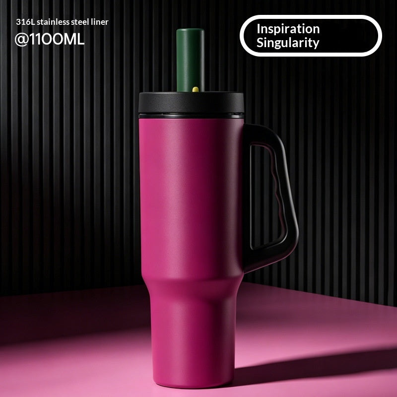 Large Capacity Insulated Water Bottle with Quick-Release Straw - 1100ml