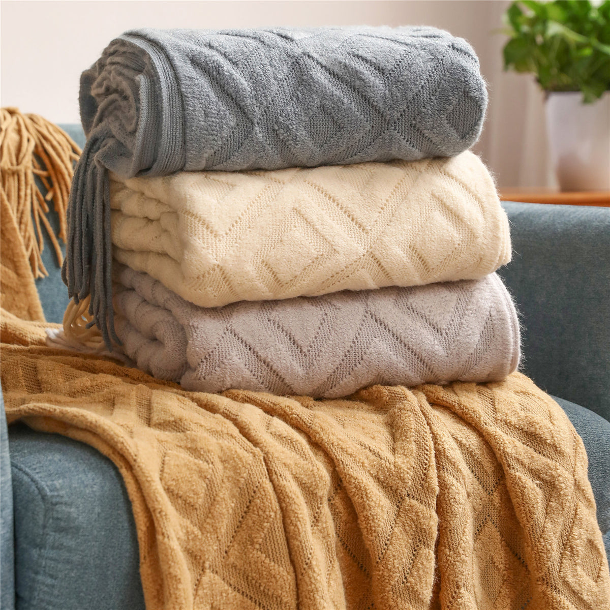 Summer Air Conditioning Nap Blanket - Knitting Home Textiles with Geometric Pattern