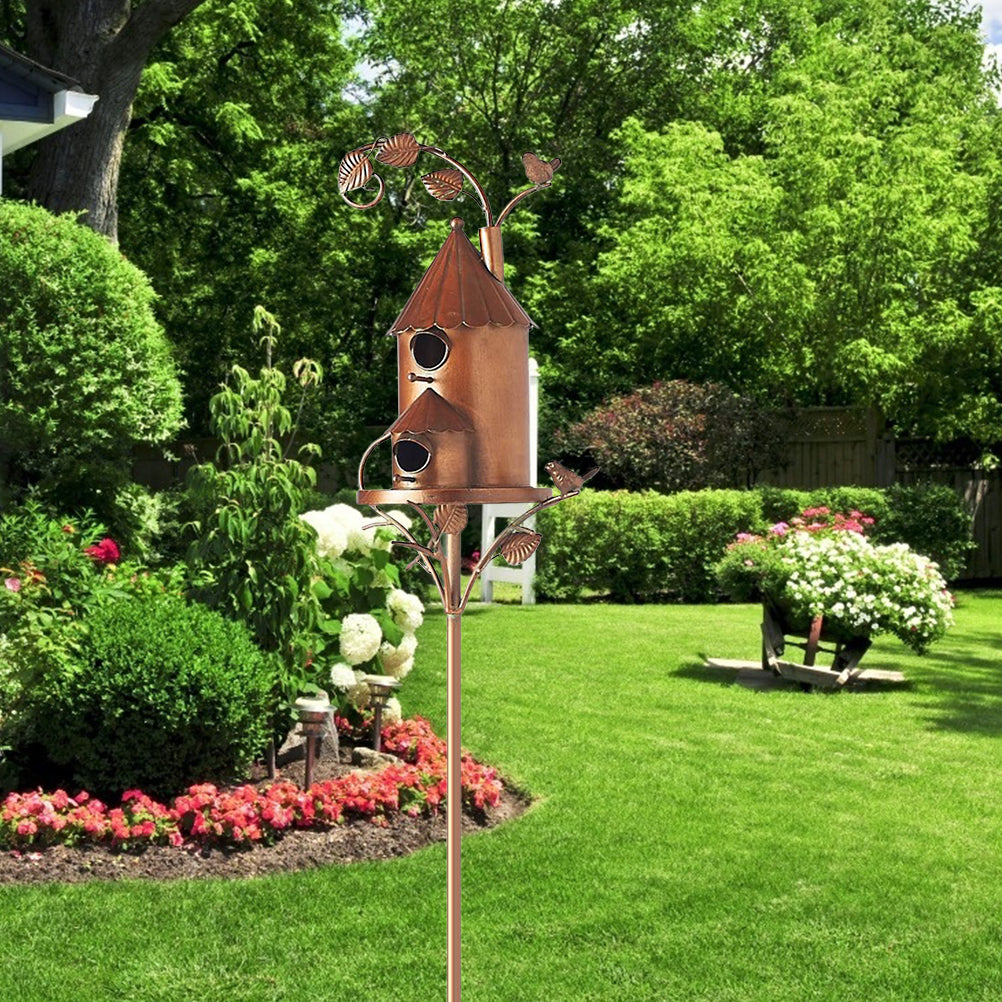 Metal Bird House with Stake - Durable Garden Decor