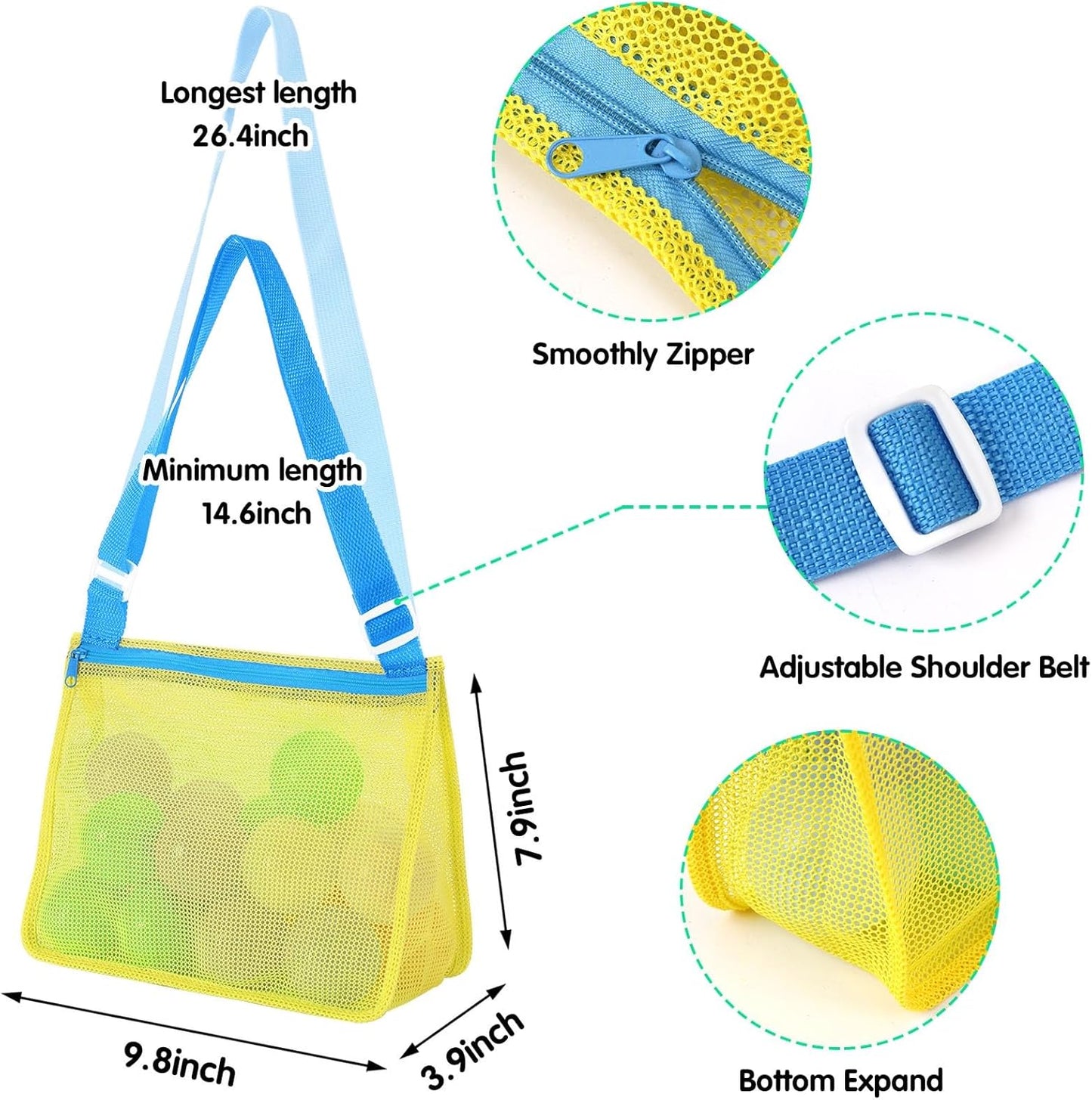 3 Pack Mesh Beach Bag for Shell Collecting - Durable & Adjustable