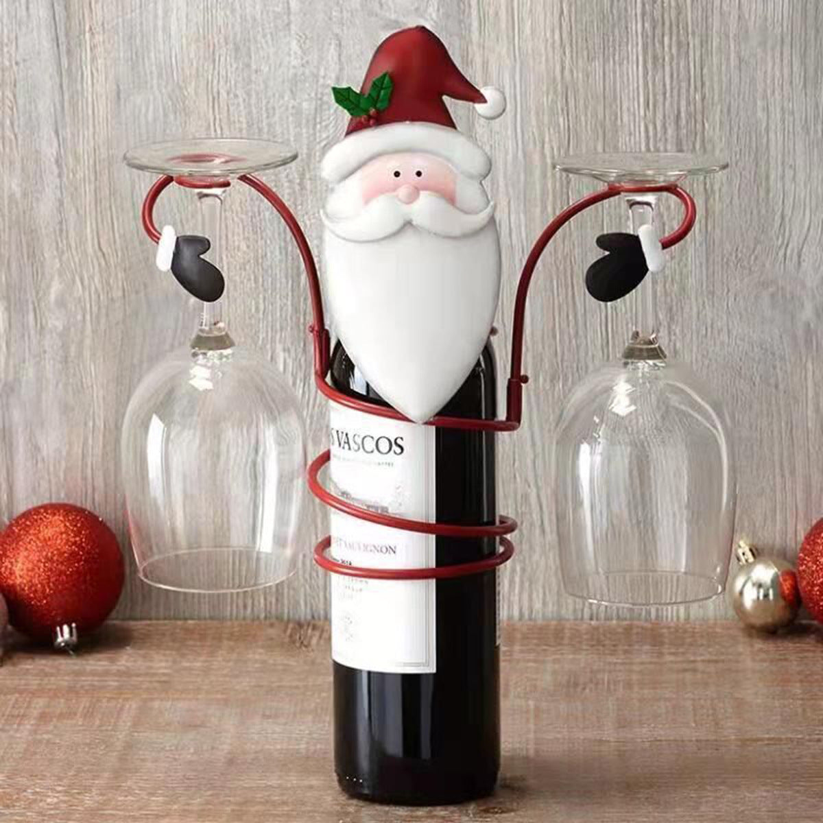 Christmas Wine Glass Holder Decor Set - Festive Holiday Tabletop Craft