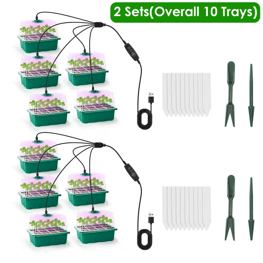 Seed Starter Tray Kit with Grow Light and Humidity Dome