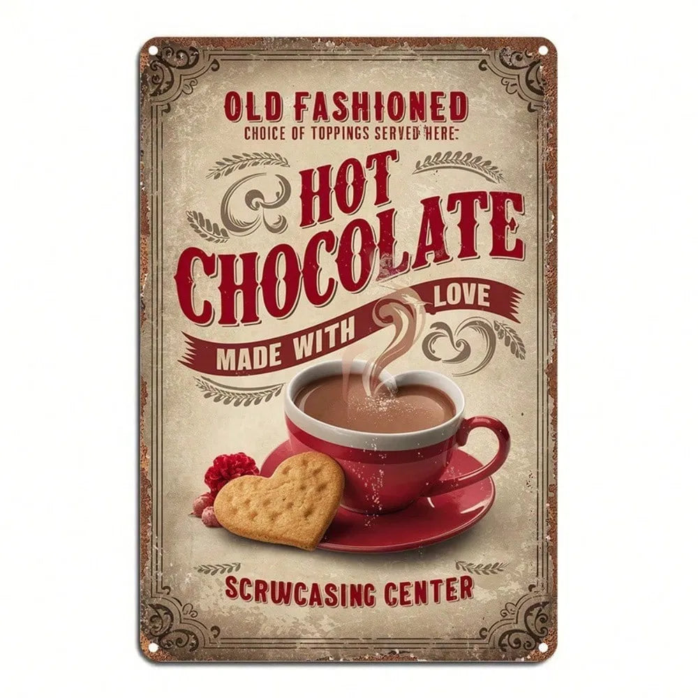 Vintage Metal Tin Sign - Hot Chocolate Love Wall Art