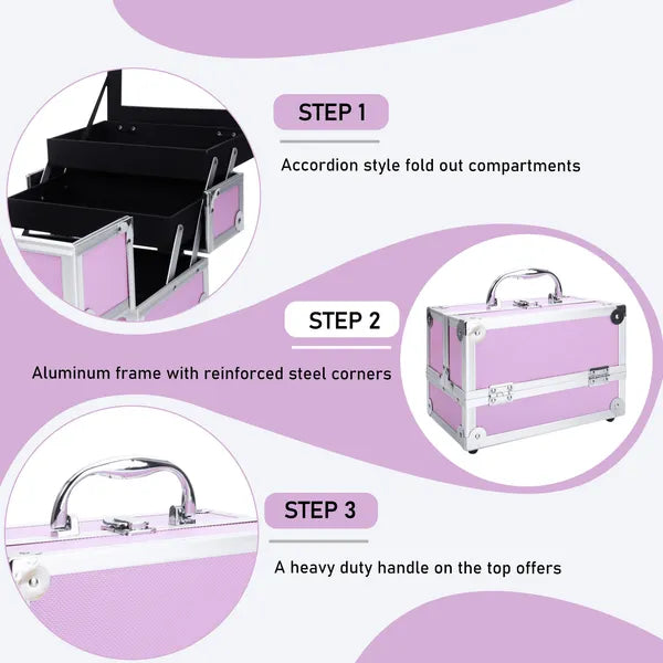 SM-2176 Aluminum Makeup Train Case Jewelry Box Cosmetic Organizer
