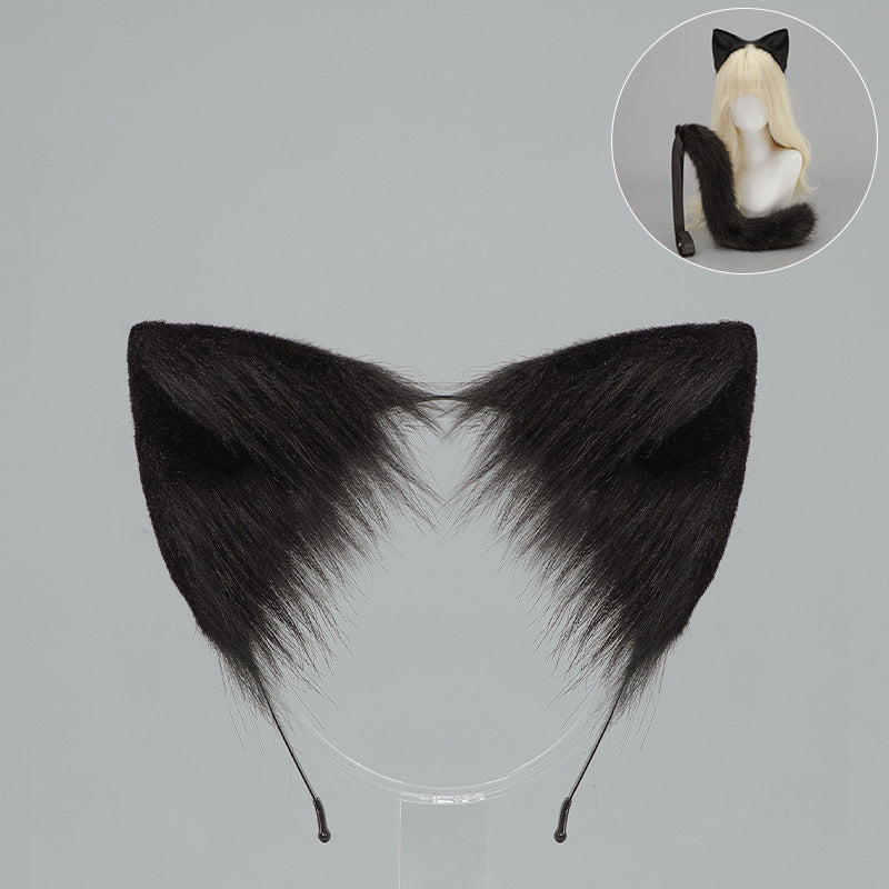Cat Ear Headband and Tail Set - Plush, Trendy Cat Costume Accessory