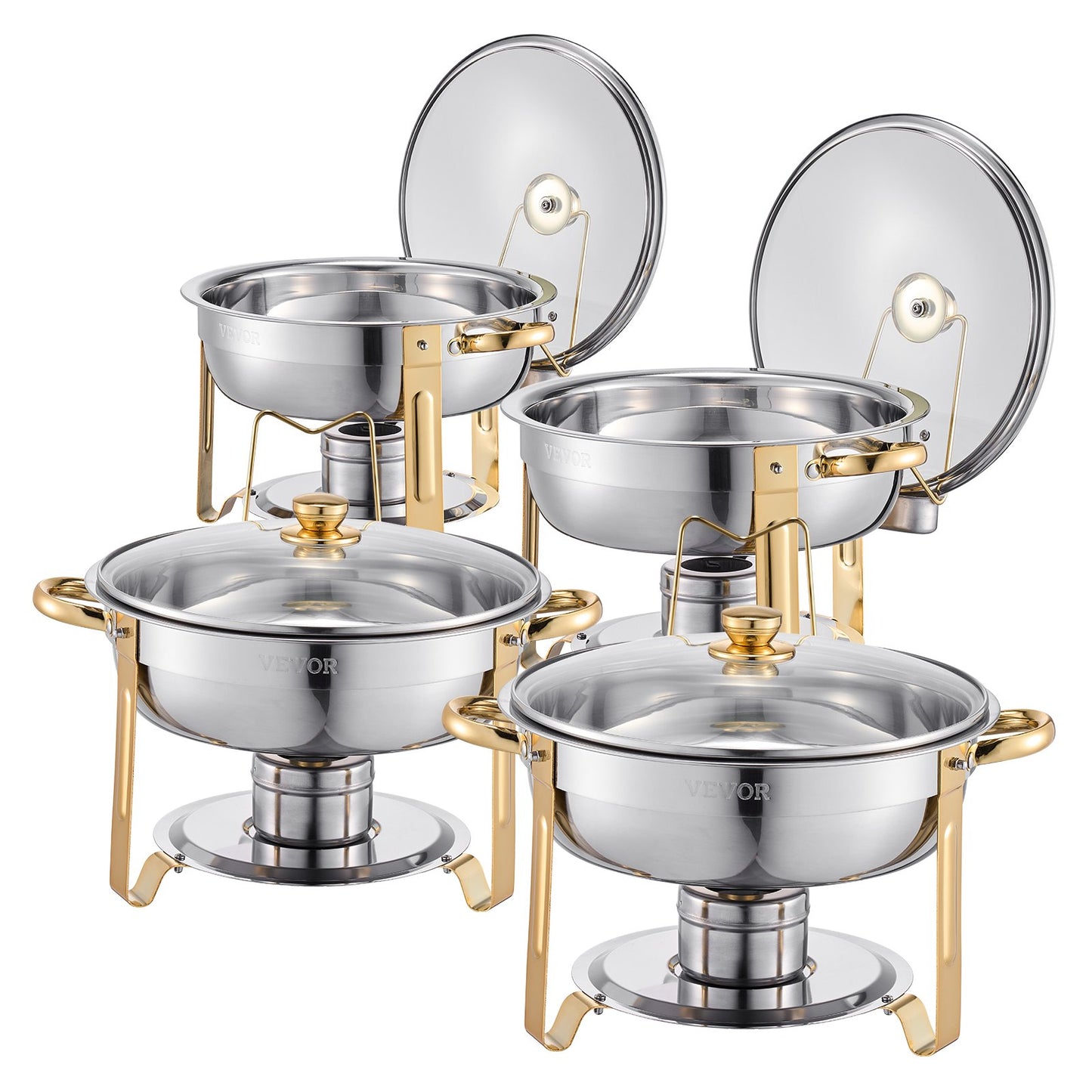 5 Qt Round Chafing Dish Buffet Set - Gold Stainless Steel