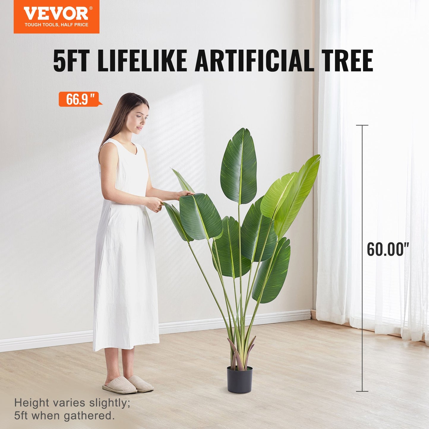 5FT Tall Faux Artificial Birds of Paradise Tree - Lifelike Green Indoor Outdoor Plant