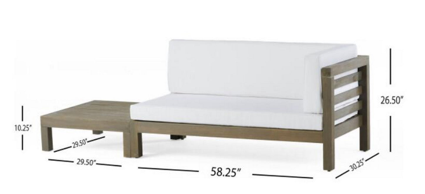 Oana Right Corner Bench and Coffee Table Set - White Acacia Wood