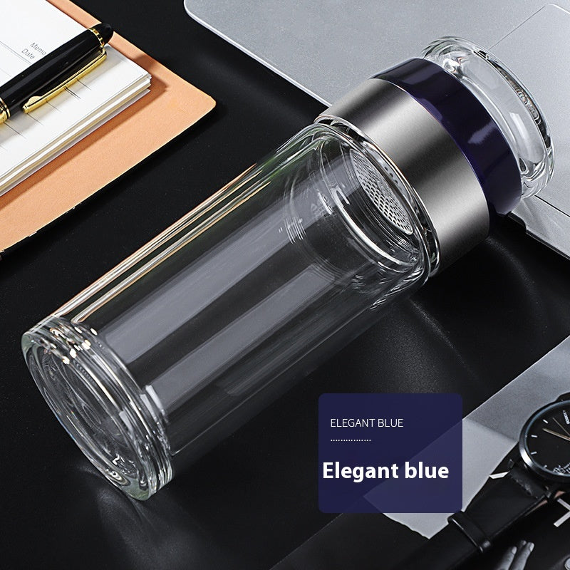 Double Wall Heat-Resistant Glass Tea Cup with Leakproof Seal 280ml