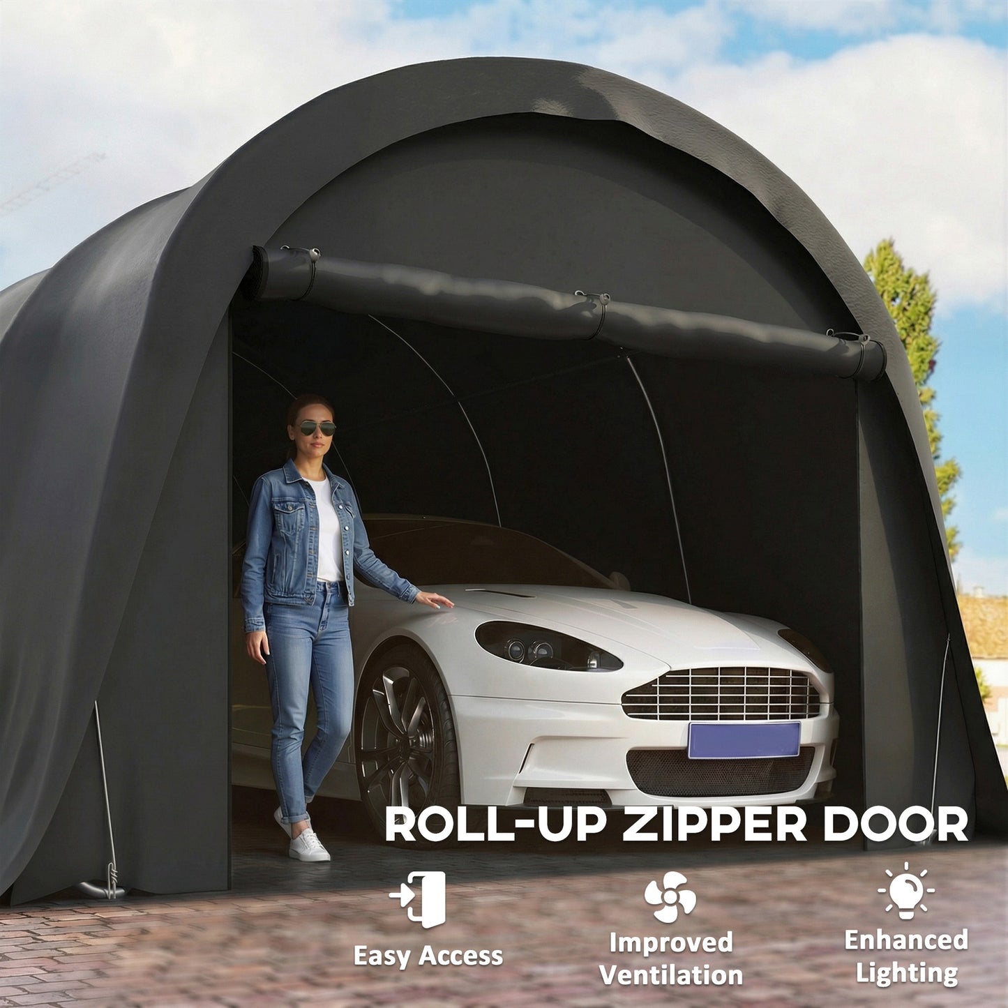 Heavy Duty 12x23.6 ft Portable Carport Canopy Tent - Dark Gray