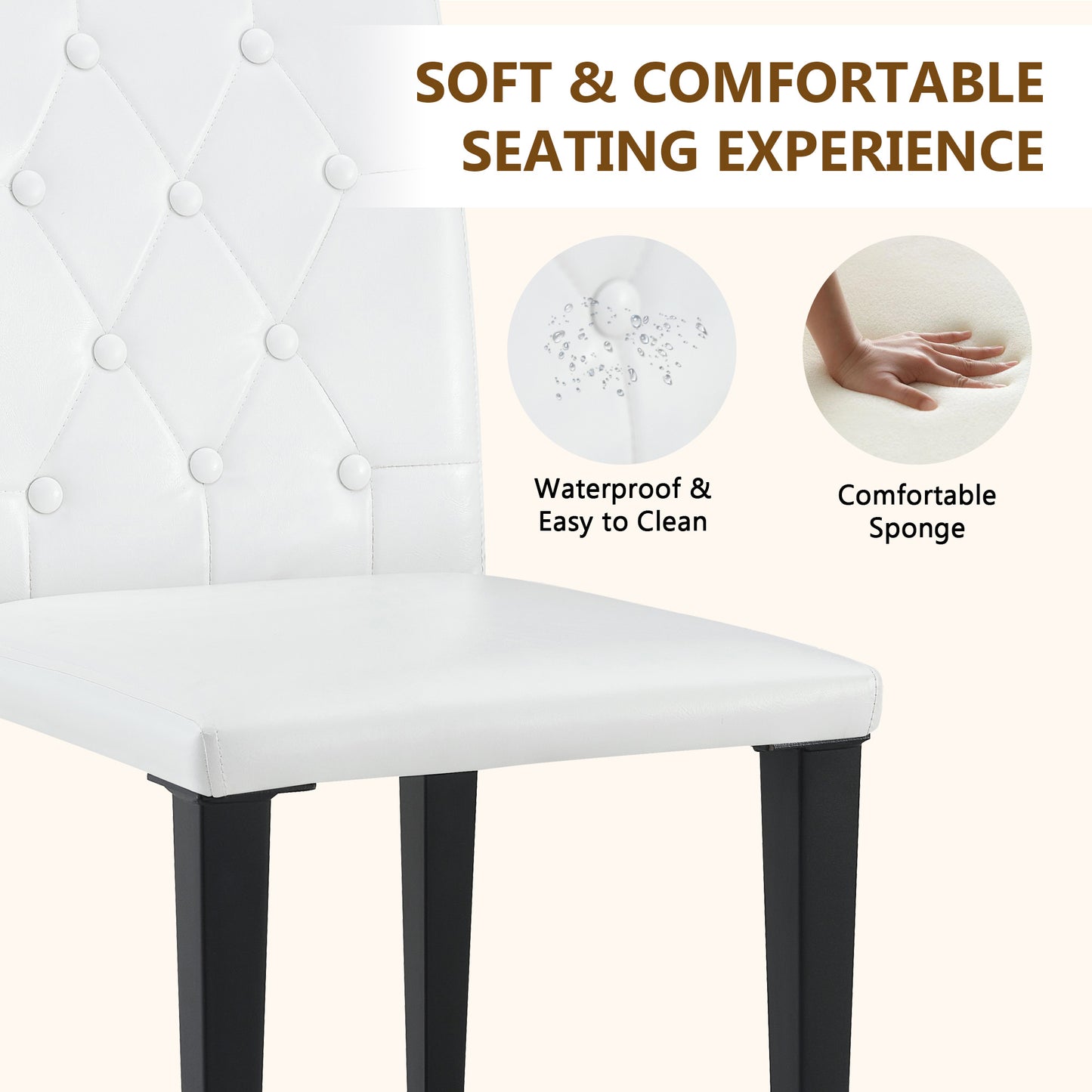 2-pack White PU Dining Chairs Ergonomic Buckle Backrest, 35 Inches