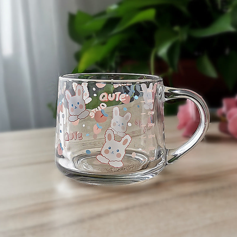 Minimalist Cartoon Glass Water Cup with Straw - Heat-Resistant, 400ML