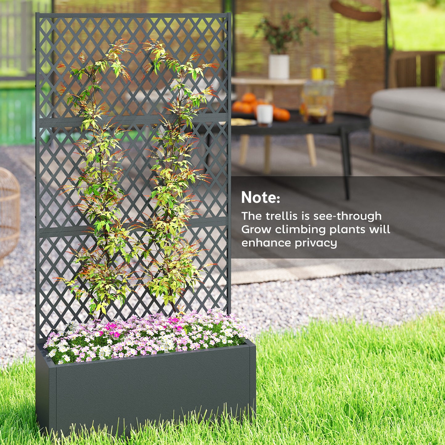 Metal Planter Box with Trellis - Outdoor Garden Flower and Herb Container
