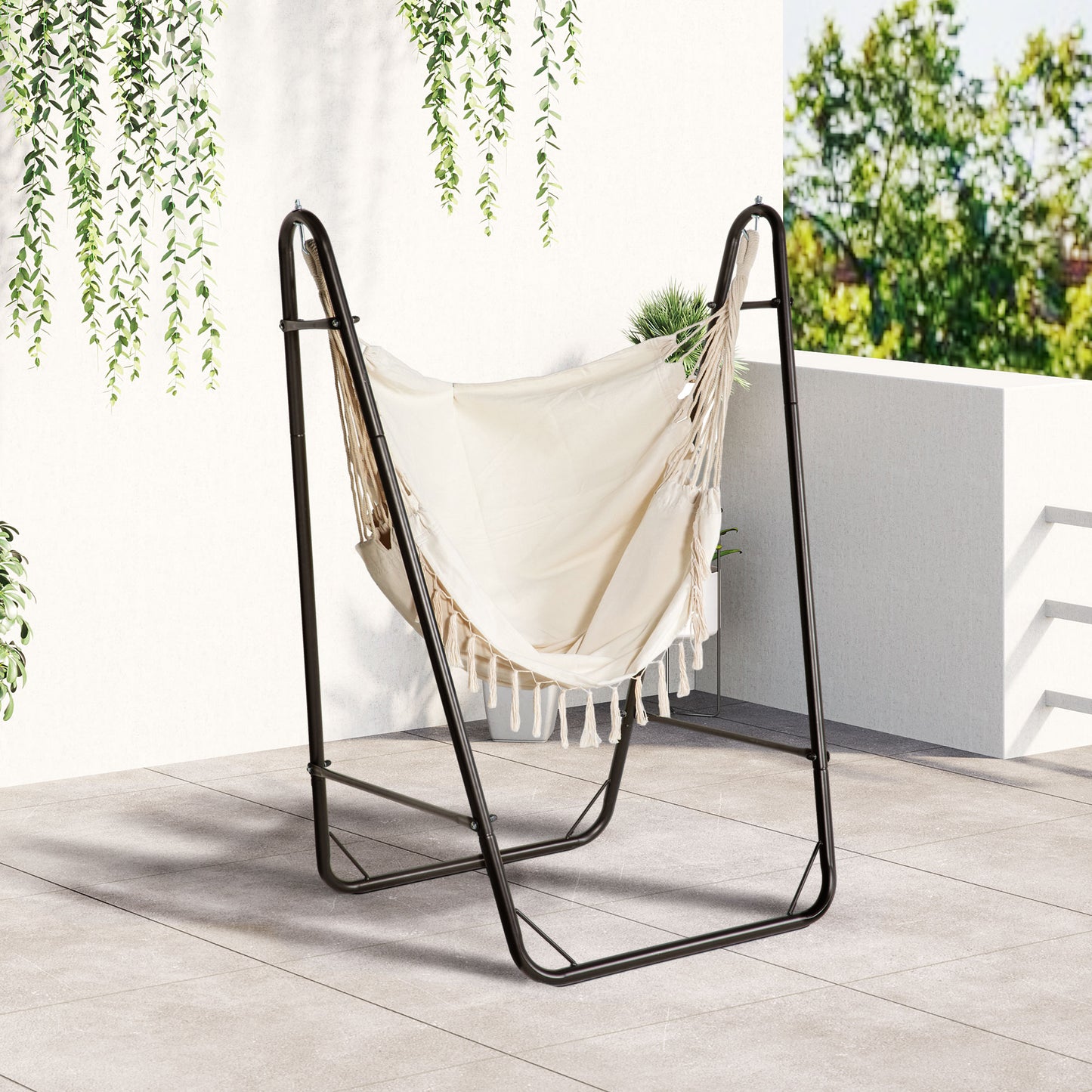 Hammock Chair with U Shape Stand and Side Pocket - Cream White