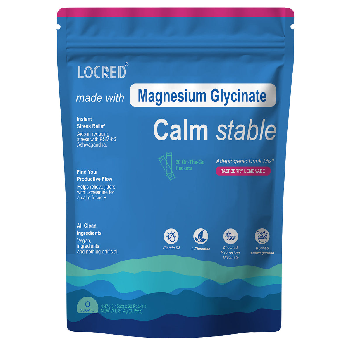 Magnesium Glycinate Powder Drink Mix - Raspberry Lemon, 20 Packets