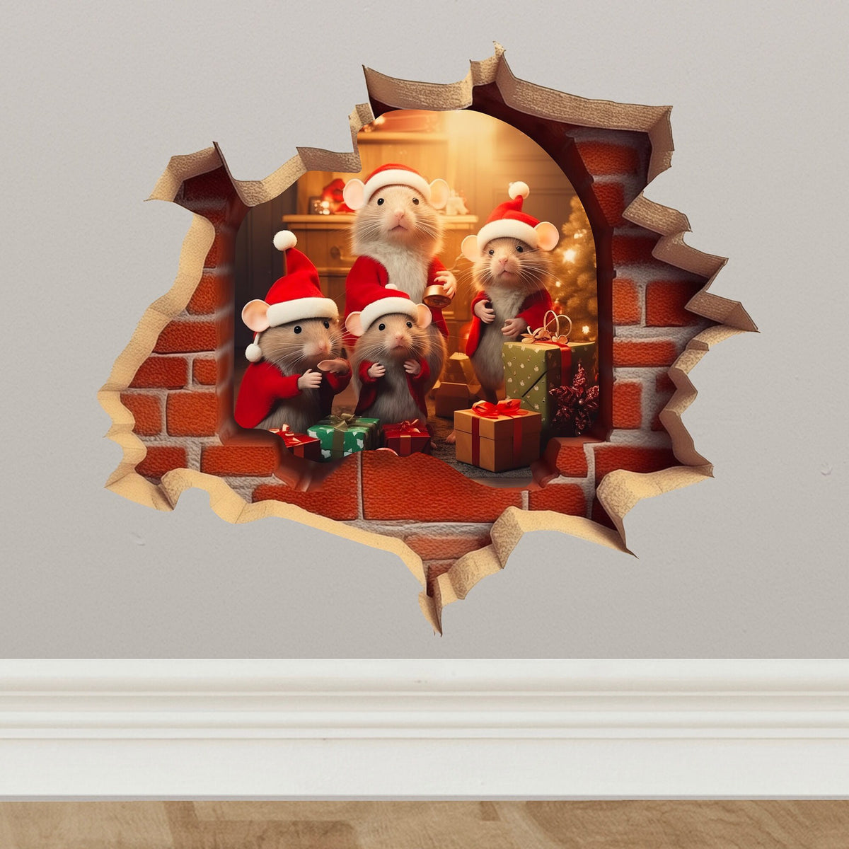 Christmas Cartoon Animal Mouse Hole Wall Sticker - Festive Decor for Home & Garden