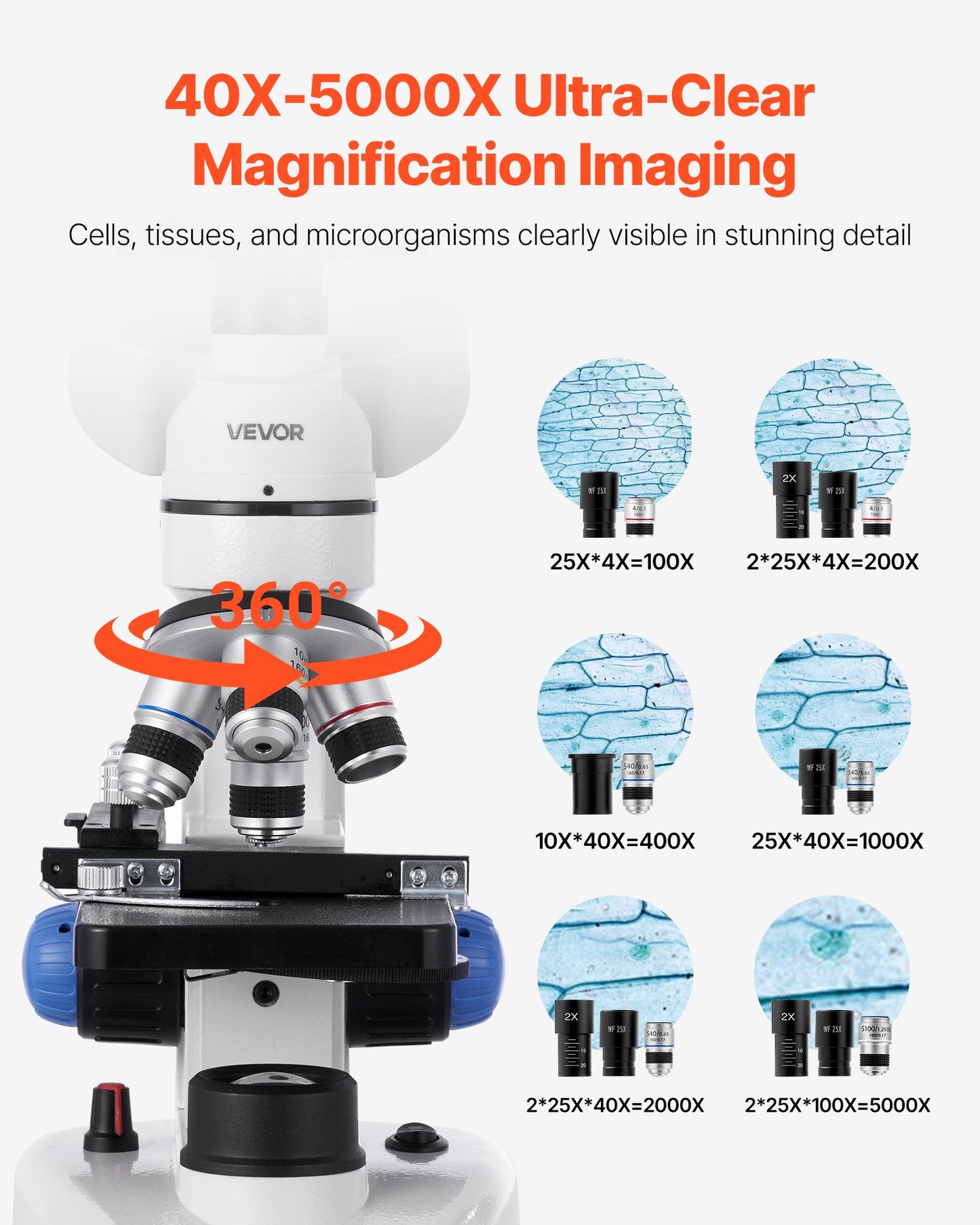 Trinocular Compound Microscope Kit 40-5000X Magnification