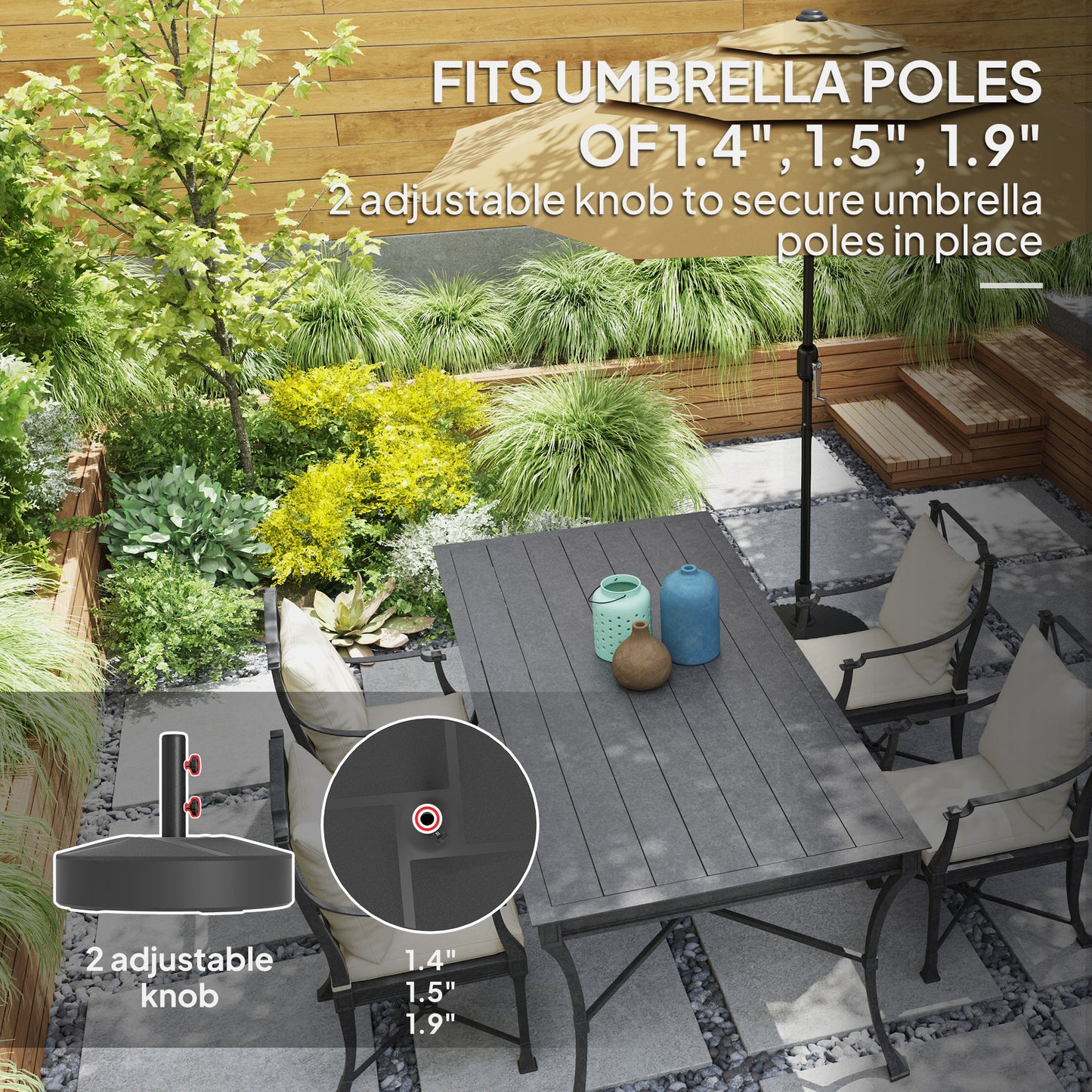 Heavy Duty Umbrella Base Holder - 66 lbs Sand/55 lbs Water, Black
