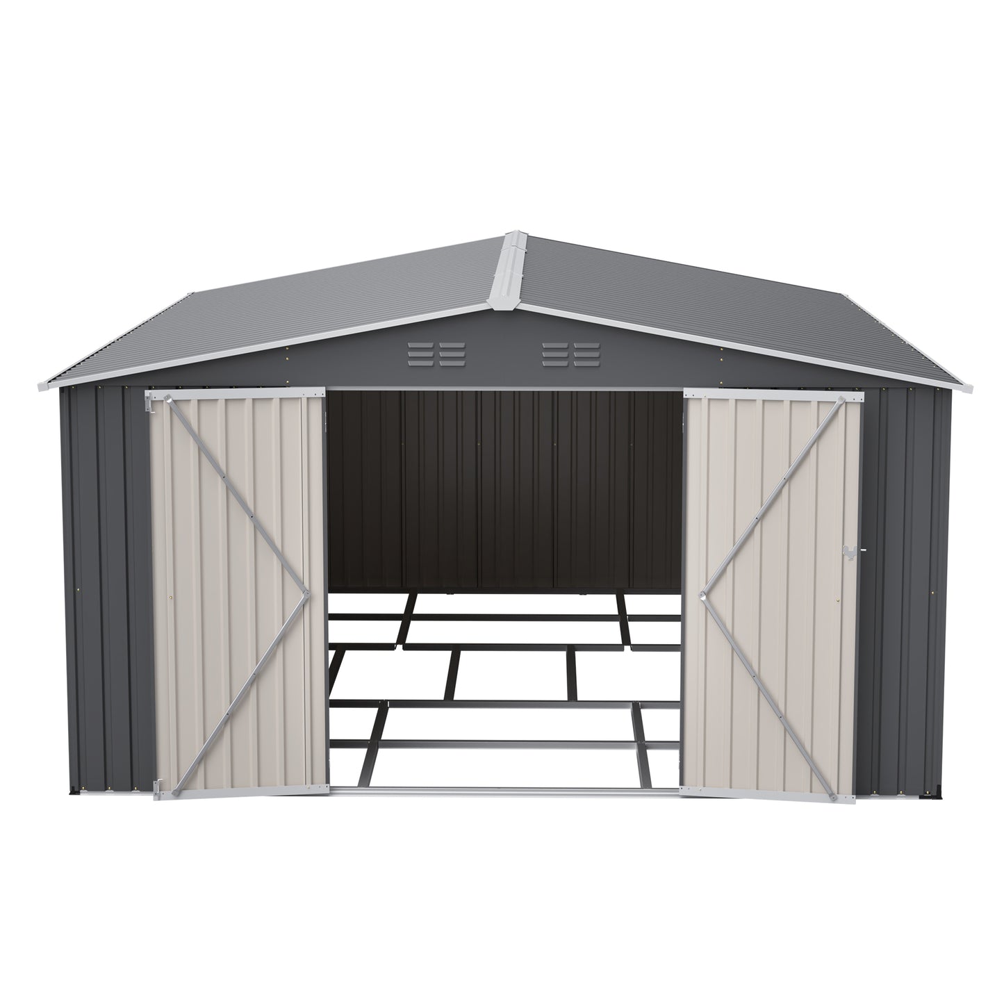 12x14 ft Outdoor Metal Storage Shed - Waterproof Garden Tool Shed