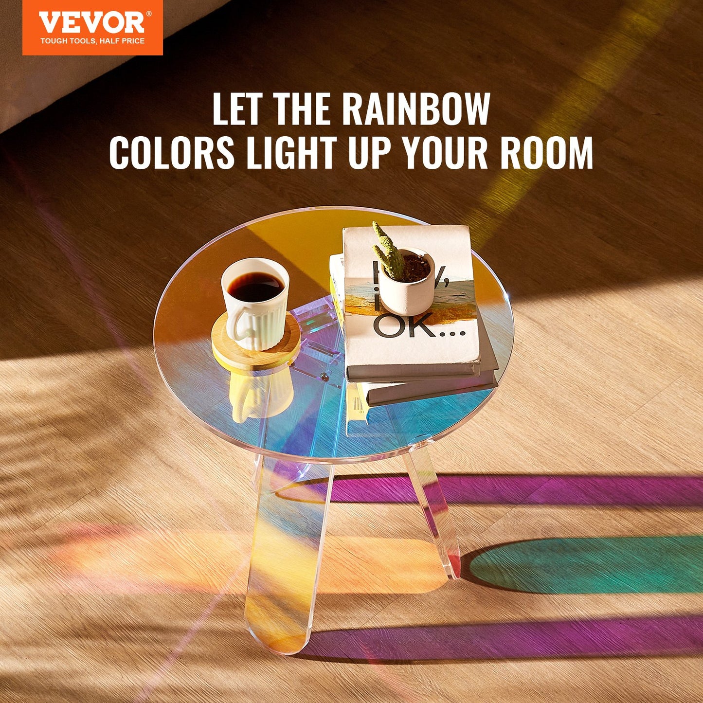Round Iridescent Acrylic Side Table - Multicolor Coffee Table