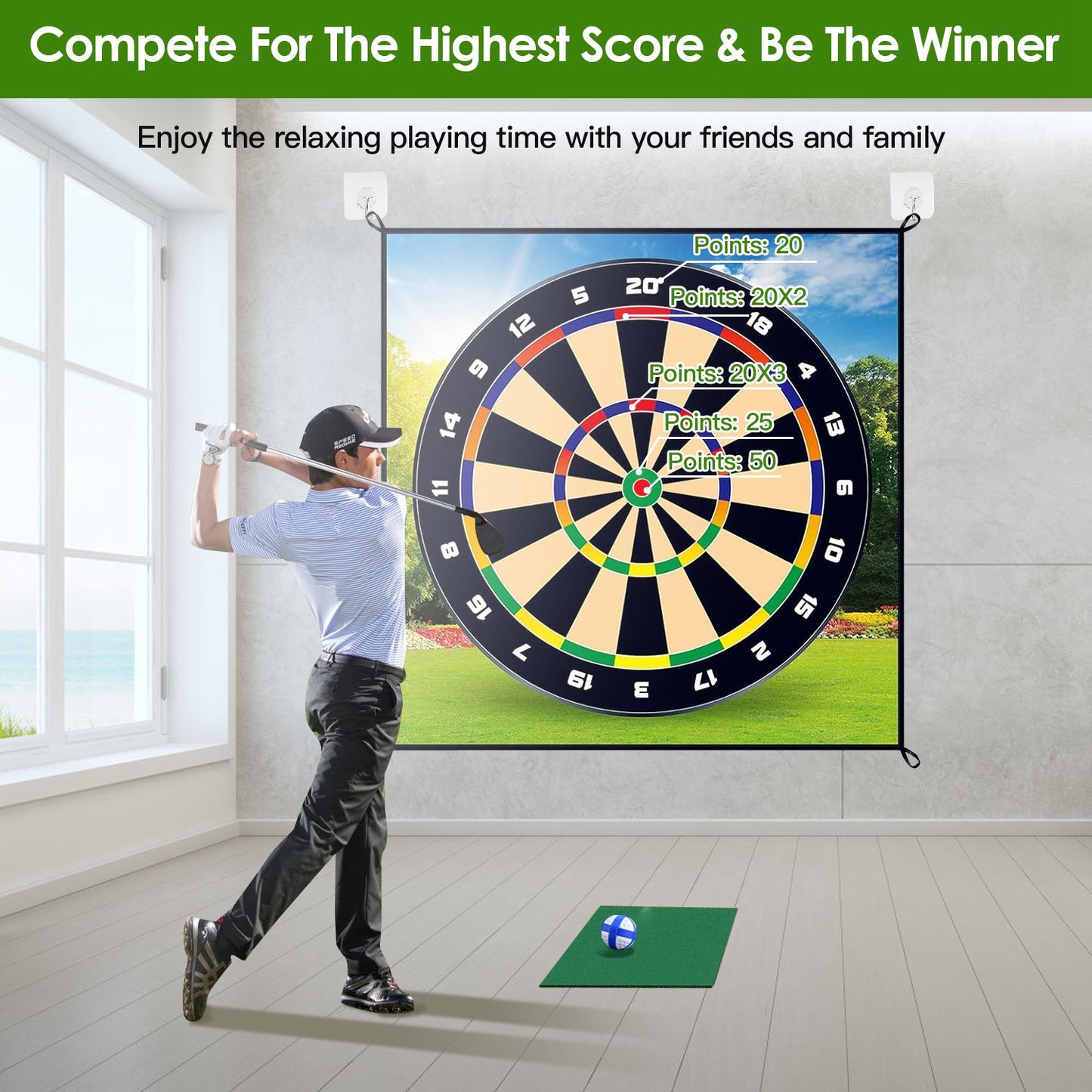 Golf Chipping Game Mat Set with 20 Sticky Balls & Carrying Bag