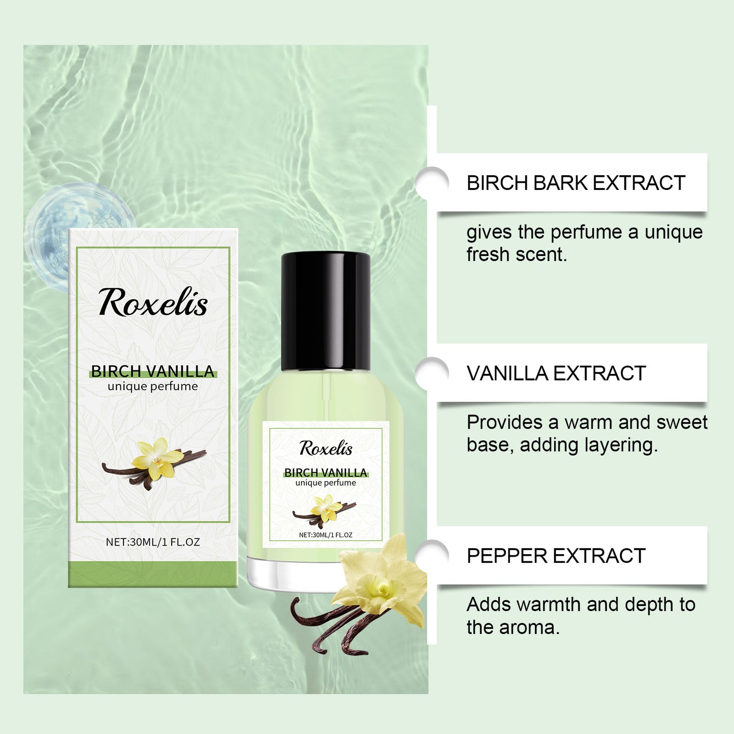 Birch Vanilla Unisex Perfume - Long Lasting Warm Scent, 30ml