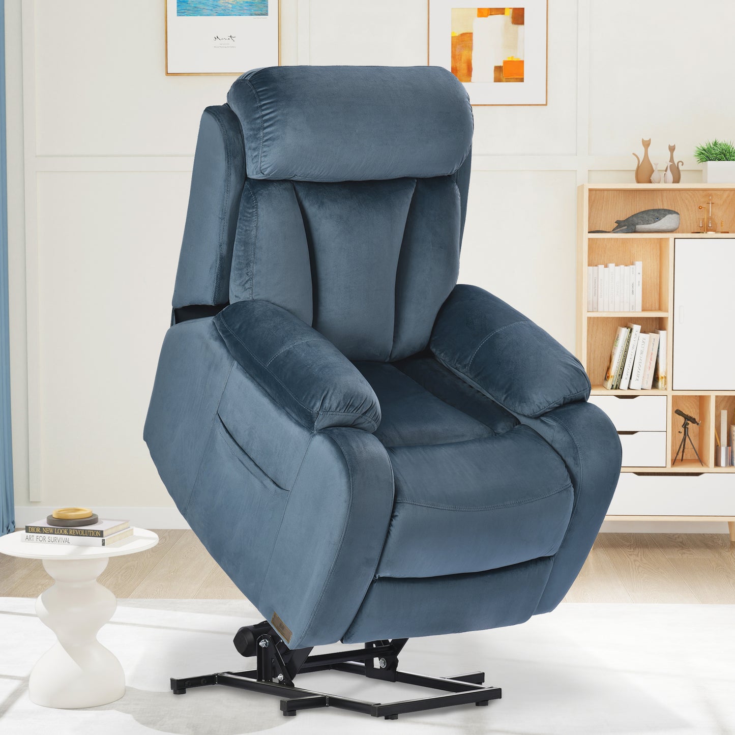 Power Lift Recliner Chair for Elderly with Remote Control - Navy Blue
