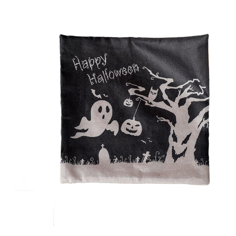 Halloween Themed Linen Plush Square Pillowcase - 43x43cm Decorative Throw Pillow Cover