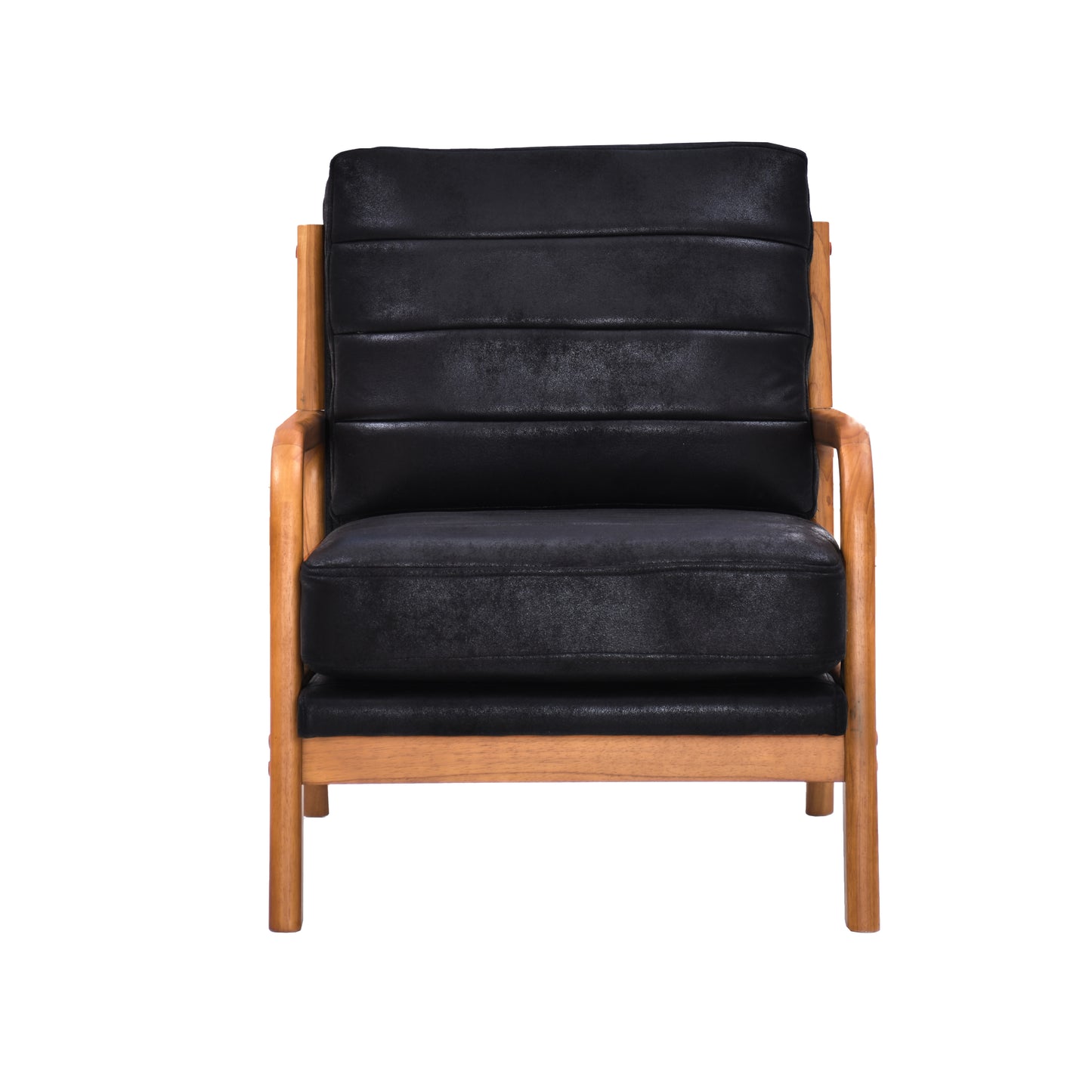 Mid-Century Modern Black Foil Fabric Wood Armchair