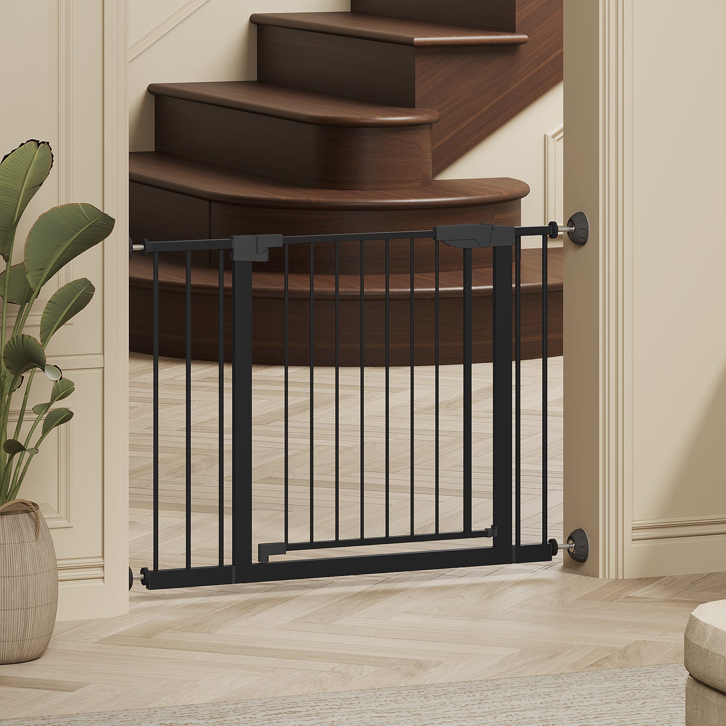 Pressure Mounted Baby Gate with Walk-Through Design - Black