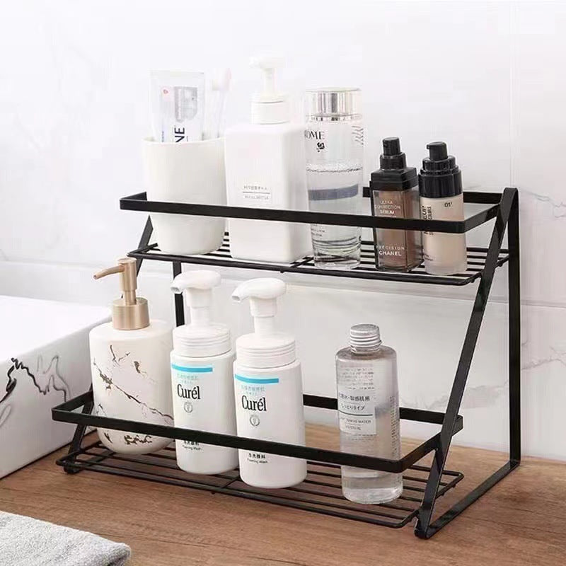Foldable Multi-Functional Kitchen Storage Rack - Trapezoid Shelf White & Black