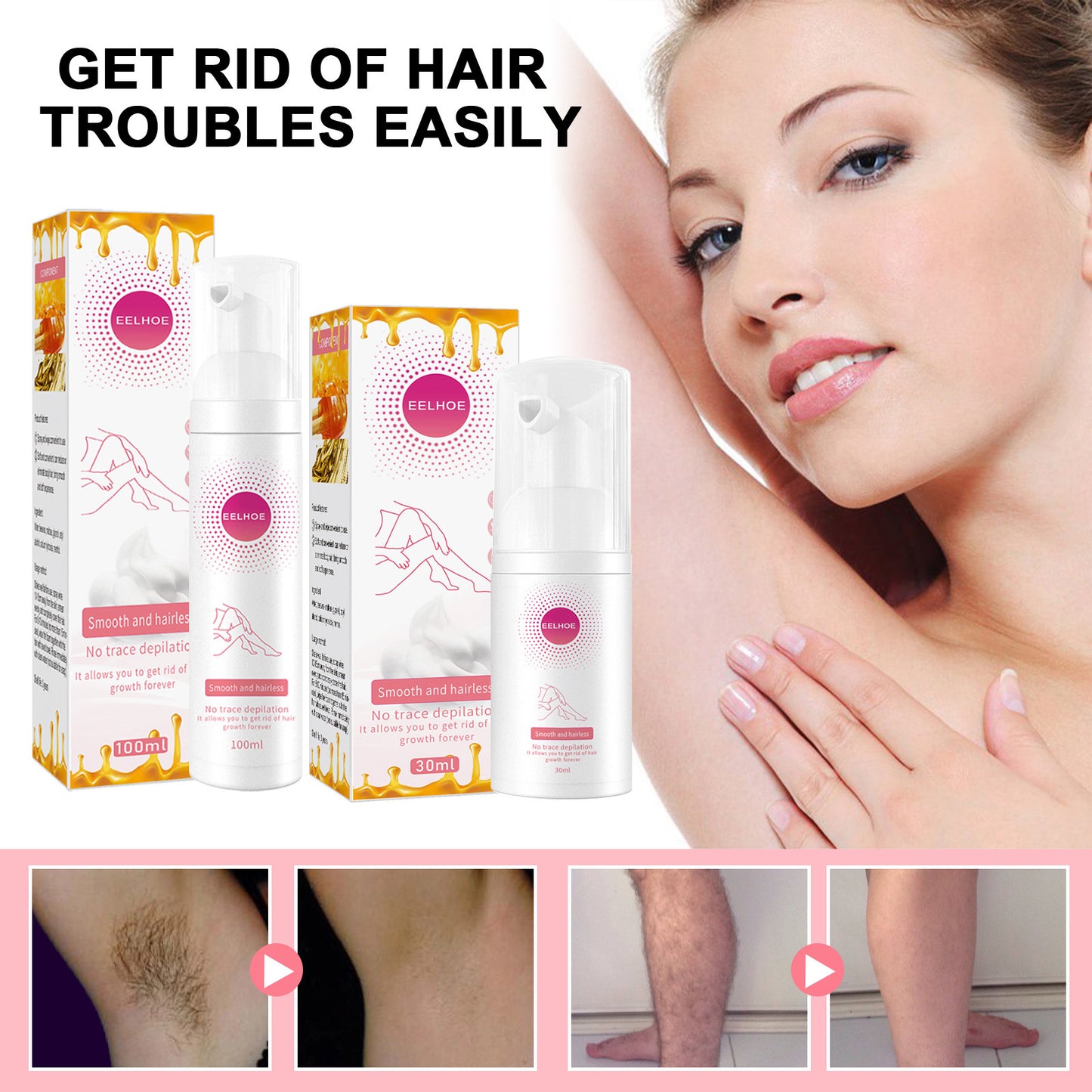 Gentle Hair Removal Spray Mousse for Face, Legs, Arms & Body